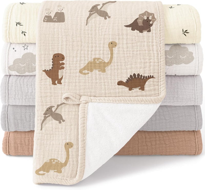 Bearmoss Muslin Burp Cloths, 100% Cotton Baby Burping Clothes, Large Extra Soft Absorbent for Unisex Newborn Boy and Girl, 20x10in, 6 Pack, Grey Print - Image 1